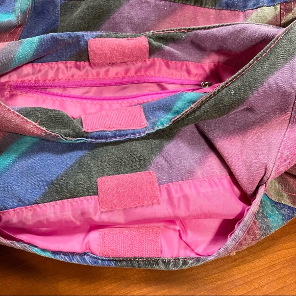 Disco 80s Y2K Glitter BONGO Bling Striped Boho Bohemian Hobo Bag Pink Multicolor - Picture 6 of 15